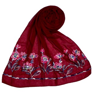 Designer Ari Diamond Cotton Stole- Maroon